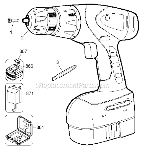 Page A Diagram and Parts List for BDG1200K Type 2 Black and Decker Cordless Drill